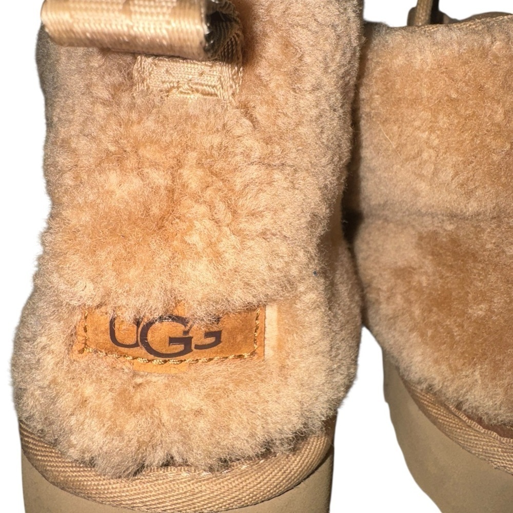 WORN ONCE UGG unisex Neumel Cozy lace up fluffy ankle boots in chestnut SZ 13 - Picture 6 of 8